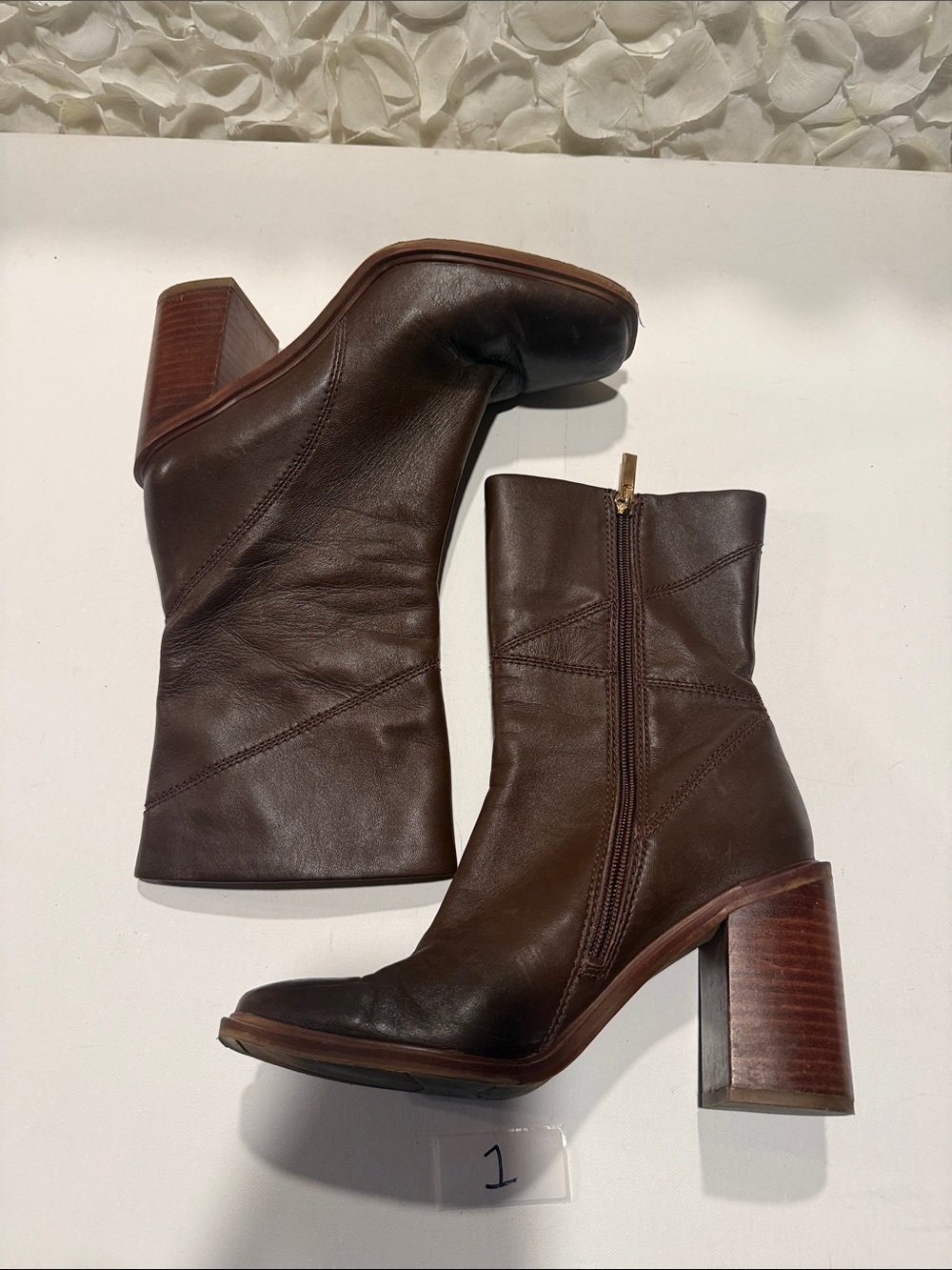 Franco Sarto Chocolate Brown Square-Toe Mid-Calf Leather Boots - Picture 2 of 4